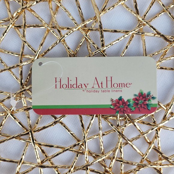 Holiday At Home NWT Set 4 Tangled Open Weave Round Circle Circular Metallic Gold - Picture 4 of 5